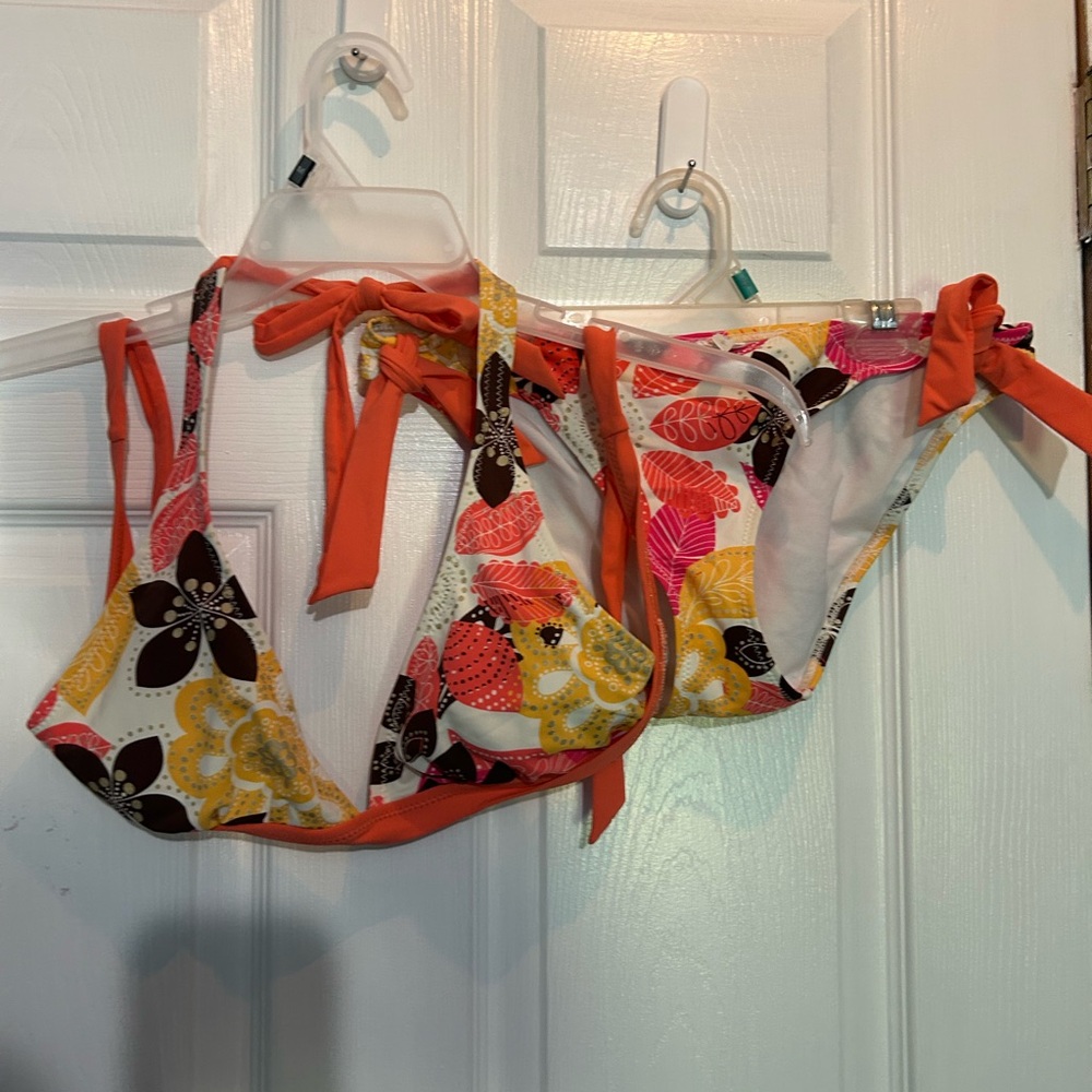 Tropical Floral Bikini Set with Orange Accents